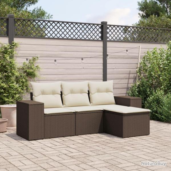 Salon de jardin 4 pcs avec coussins marron r�sine tress�e