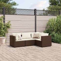 Salon de jardin 4 pcs avec coussins Marron R&eacute;sine tress&eacute;e