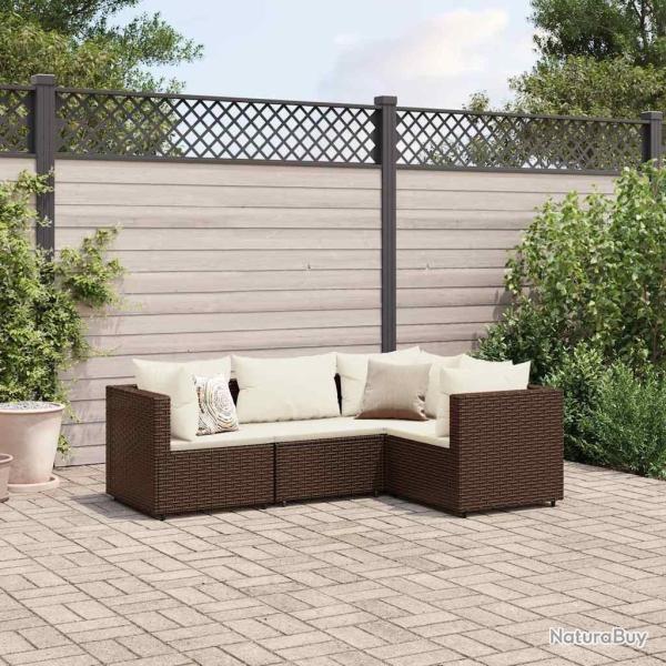 Salon de jardin 4 pcs avec coussins Marron R�sine tress�e alsavelo