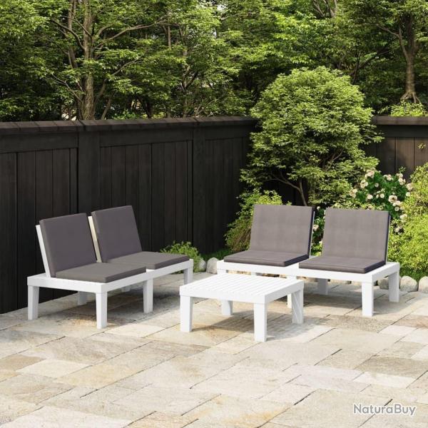 Salon de jardin 3 pcs avec coussins Plastique Blanc alsavelo