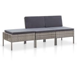 Salon de jardin 3 pcs avec coussins R&eacute;sine tress&eacute;e Gris