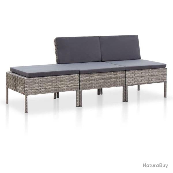 Salon de jardin 3 pcs avec coussins R�sine tress�e Gris