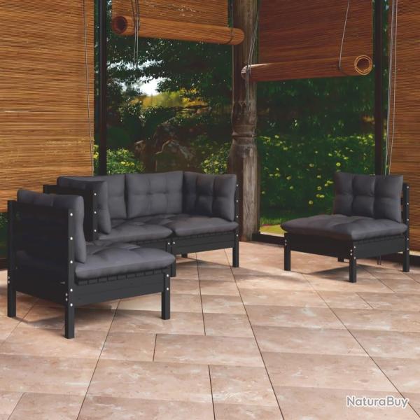 Salon de jardin 4 pcs avec coussins bois de pin massif alsavelo