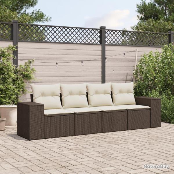 Salon de jardin 4 pcs avec coussins marron r�sine tress�e alsavelo