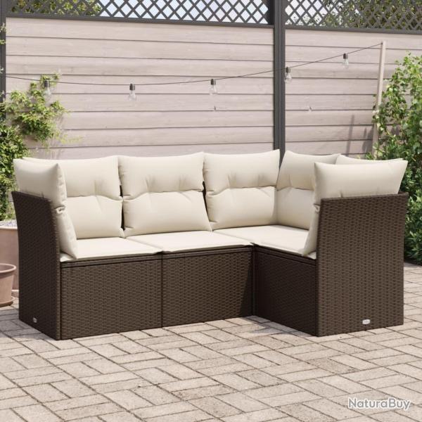 Salon de jardin 4 pcs avec coussins marron r�sine tress�e alsavelo