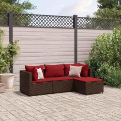 Salon de jardin 4 pcs avec coussins Marron R&eacute;sine tress&eacute;e