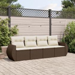 Salon de jardin 4 pcs avec coussins marron r&eacute;sine tress&eacute;e