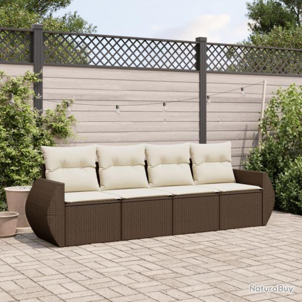 Salon de jardin 4 pcs avec coussins marron r�sine tress�e alsavelo
