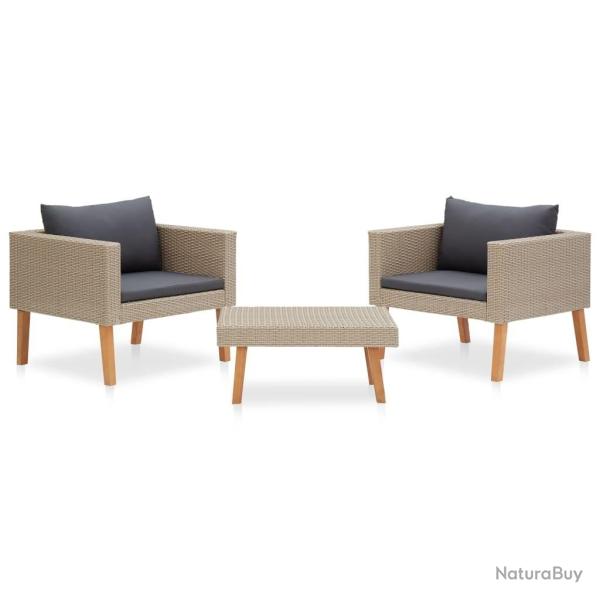 Salon de jardin 3 pcs avec coussins R�sine tress�e Beige