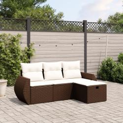 Salon de jardin 4 pcs avec coussins marron r&eacute;sine tress&eacute;e alsavelo