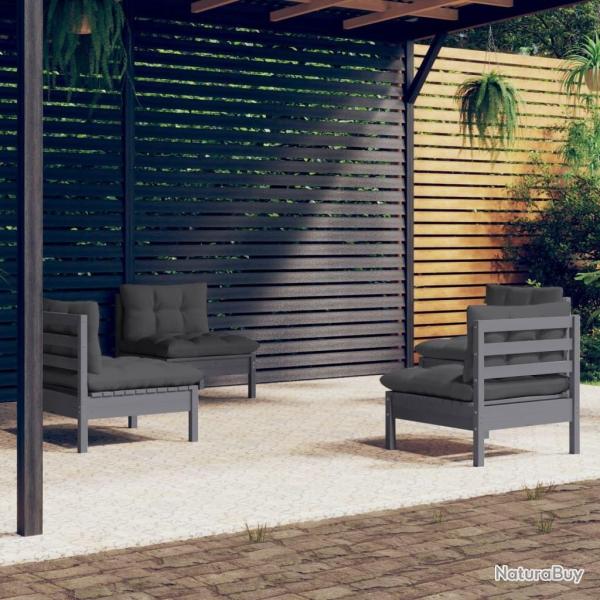 Salon de jardin 4 pcs avec coussins anthracite Bois de pin alsavelo