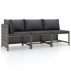 Salon de jardin 3 pcs avec coussins R&eacute;sine tress&eacute;e Gris