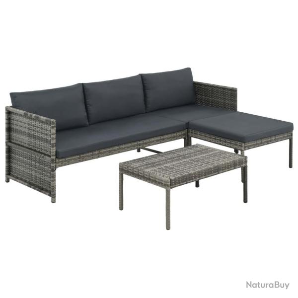 Salon de jardin 3 pcs avec coussins R�sine tress�e Gris