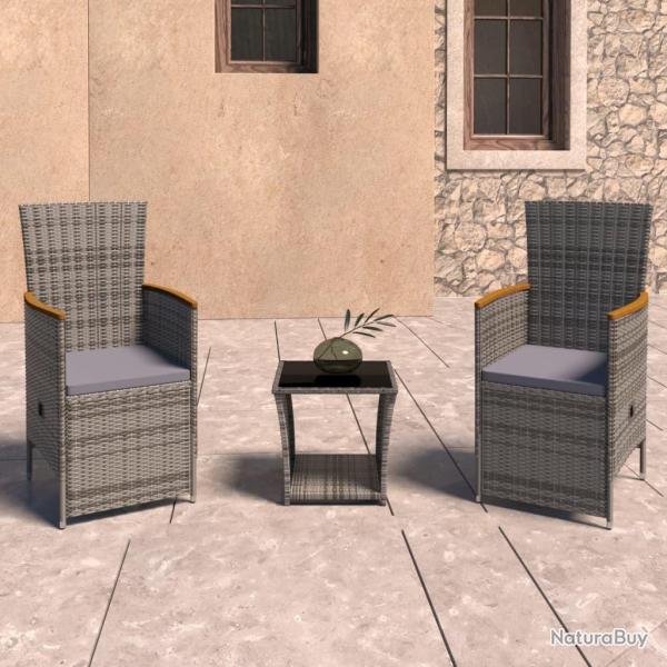 Salon de jardin 3 pcs avec coussins R�sine tress�e Gris