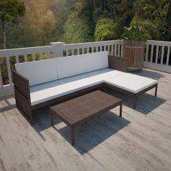 Salon de jardin 3 pcs avec coussins R&eacute;sine tress&eacute;e Marron