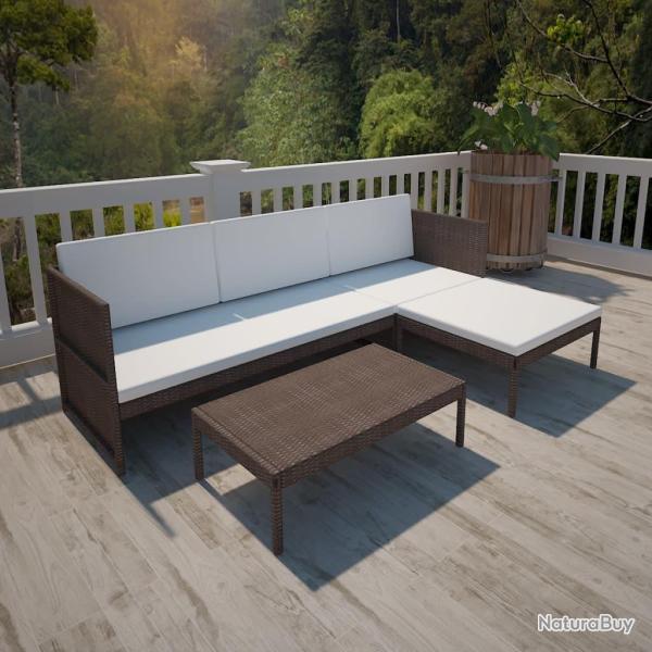 Salon de jardin 3 pcs avec coussins Rsine tresse Marron alsavelo