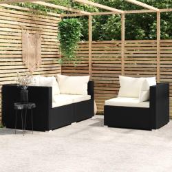 Salon de jardin 3 pcs avec coussins Noir R&eacute;sine tress&eacute;e