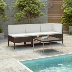 Salon de jardin 3 pcs avec coussins R&eacute;sine tress&eacute;e Marron