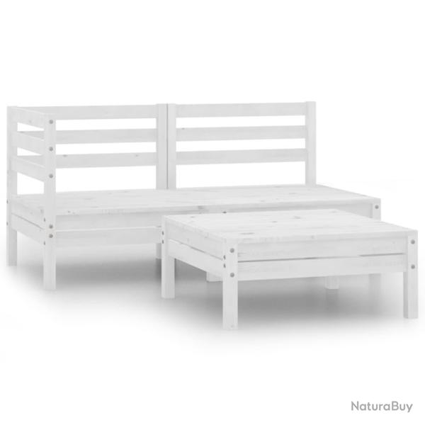 Salon de jardin 3 pcs Bois de pin massif Blanc