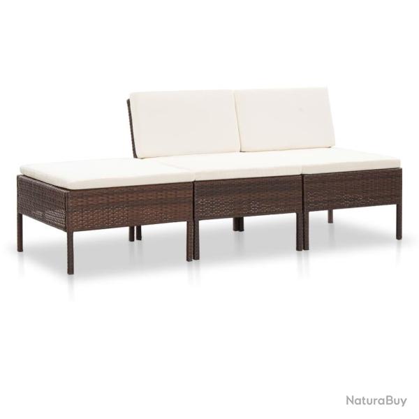 Salon de jardin 3 pcs avec coussins R�sine tress�e Marron