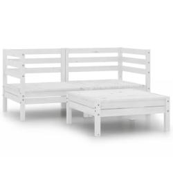 Salon de jardin 3 pcs Bois de pin massif Blanc