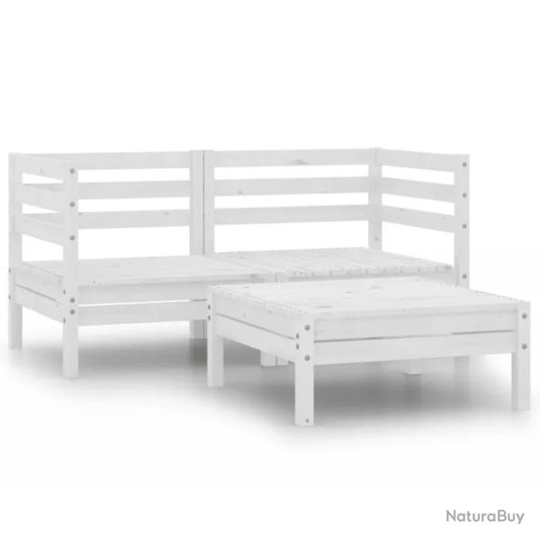 Salon de jardin 3 pcs Bois de pin massif Blanc alsavelo