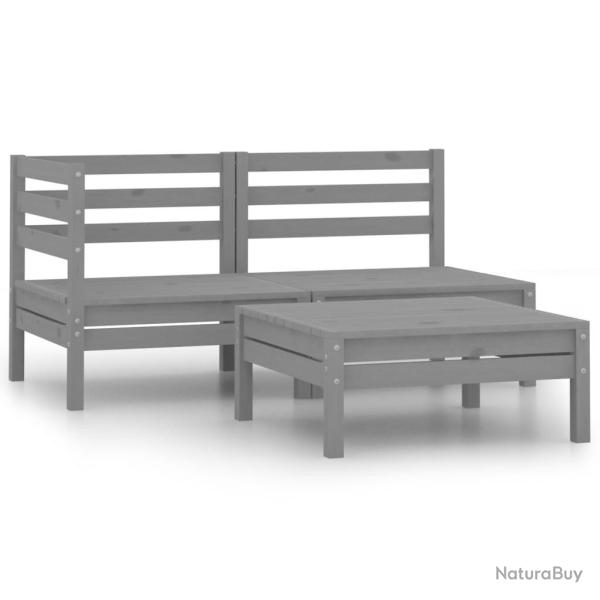 Salon de jardin 3 pcs Bois de pin massif Gris alsavelo