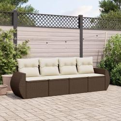 Salon de jardin 4 pcs avec coussins marron r&eacute;sine tress&eacute;e alsavelo