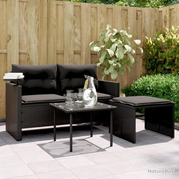 Salon de jardin 3 pcs avec coussins noir r�sine tress�e alsavelo
