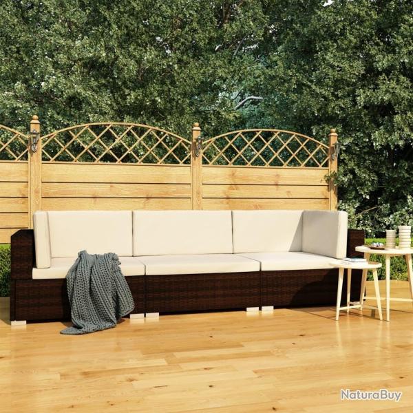 Salon de jardin 3 pcs avec coussins R�sine tress�e Marron