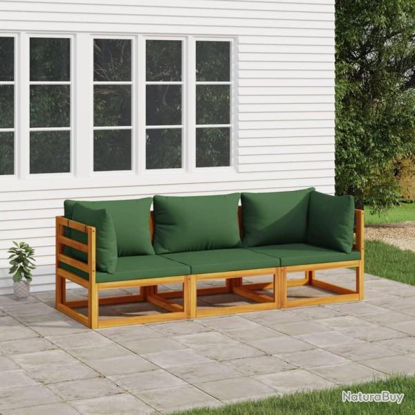 Salon de jardin 3 pcs avec coussins vert bois massif alsavelo