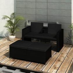 Salon de jardin 3 pcs avec coussins R&eacute;sine tress&eacute;e Noir