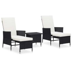 Salon de jardin 3 pcs avec coussins R&eacute;sine tress&eacute;e Noir