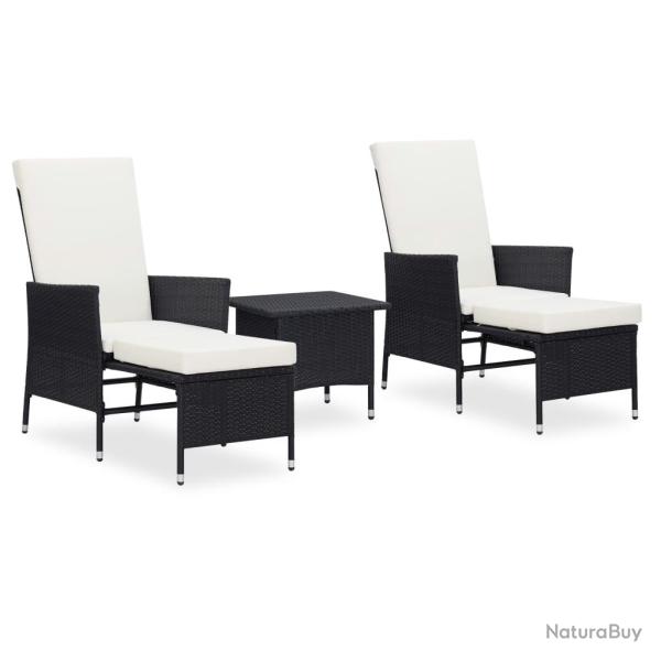 Salon de jardin 3 pcs avec coussins R�sine tress�e Noir