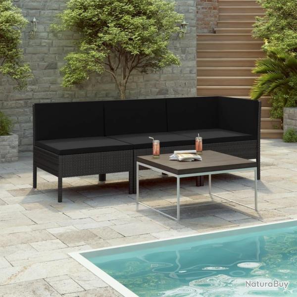 Salon de jardin 3 pcs avec coussins R�sine tress�e Noir alsavelo