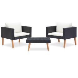 Salon de jardin 3 pcs avec coussins R&eacute;sine tress&eacute;e Noir