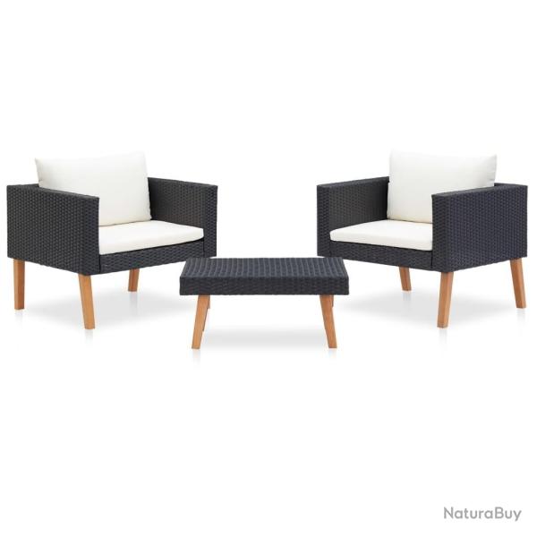 Salon de jardin 3 pcs avec coussins R�sine tress�e Noir