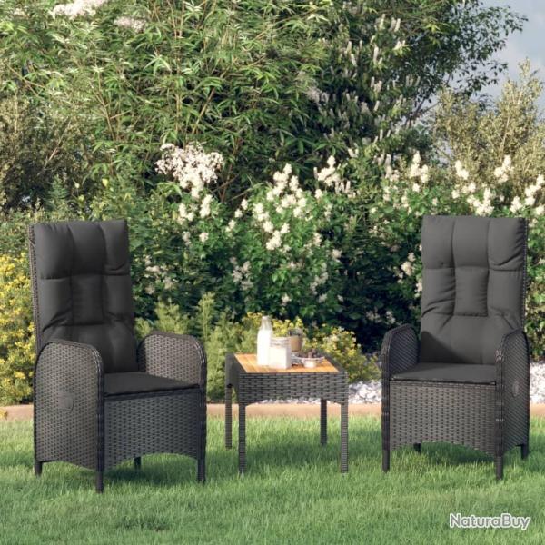 Salon de jardin 3 pcs avec coussins Noir R�sine tress�e alsavelo