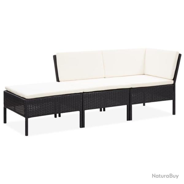 Salon de jardin 3 pcs avec coussins R�sine tress�e Noir