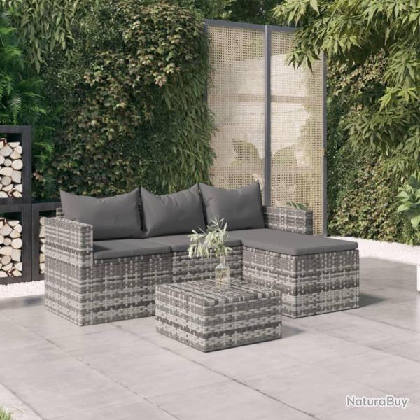 Salon de jardin 3 pcs avec coussins Gris R�sine tress�e