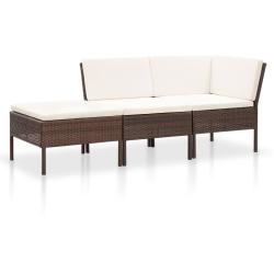 Salon de jardin 3 pcs avec coussins R&eacute;sine tress&eacute;e Marron