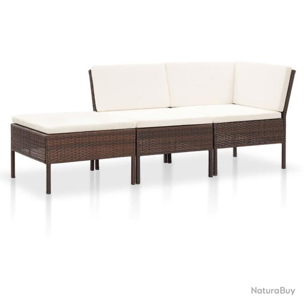 Salon de jardin 3 pcs avec coussins R�sine tress�e Marron