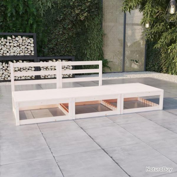 Salon de jardin 3 pcs Blanc Bois de pin massif alsavelo
