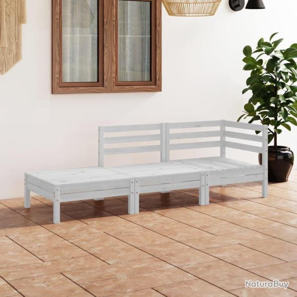 Salon de jardin 3 pcs Blanc Bois de pin massif alsavelo