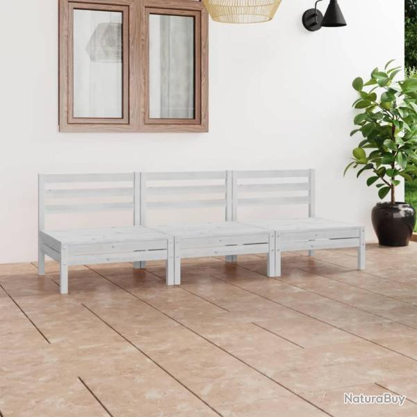 Salon de jardin 3 pcs Blanc Bois de pin massif alsavelo