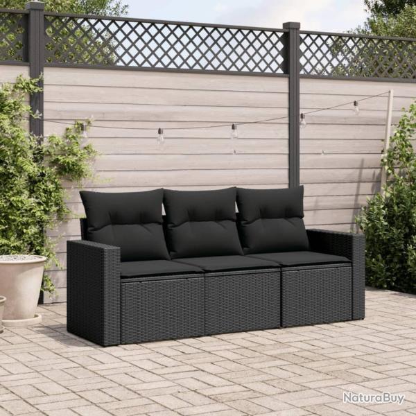 Salon de jardin 3 pcs avec coussins noir r�sine tress�e