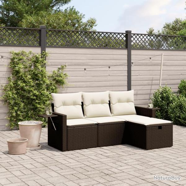Salon de jardin 4 pcs avec coussins marron r�sine tress�e alsavelo