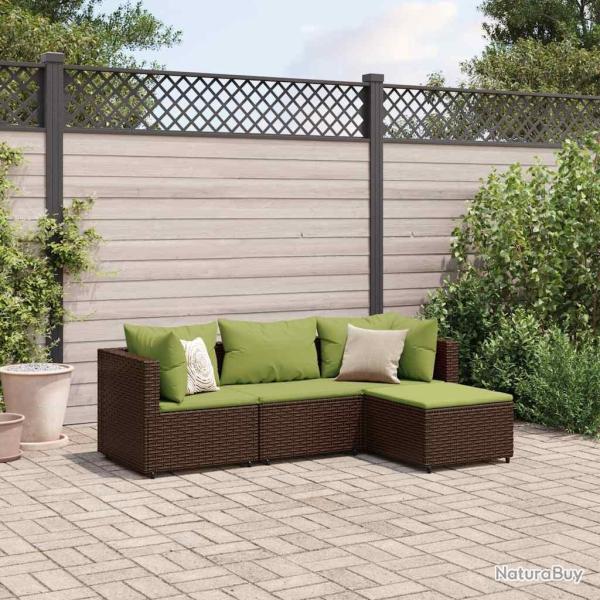 Salon de jardin 4 pcs avec coussins Marron R�sine tress�e alsavelo