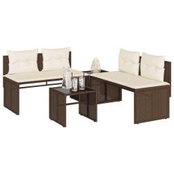 Salon de jardin 4 pcs avec coussins marron r&eacute;sine tress&eacute;e alsavelo