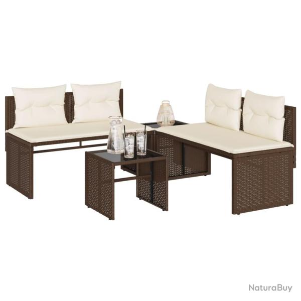 Salon de jardin 4 pcs avec coussins marron r�sine tress�e alsavelo